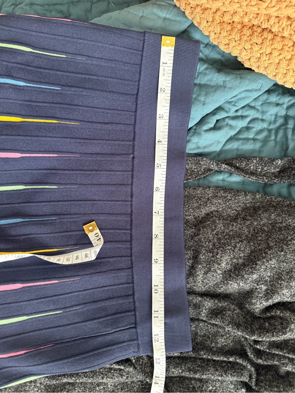 Maeve Navy A-Line Pleated Skirt with Pink, Yellow, Green & Blue Stripes - Picture 7 of 7